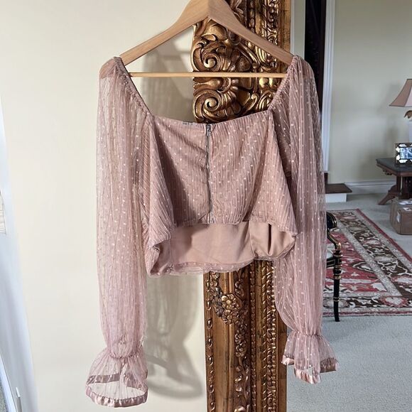 Sweetheart Neck Flounce Sleeve Crop Blouse Size XXL Champagne Pink Date Night - Picture 4 of 4